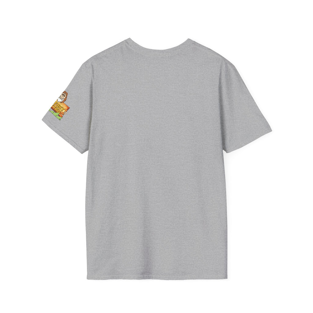 White Sleeve-Logo T-Shirt — Retro Snack Cartoon Patch Tee