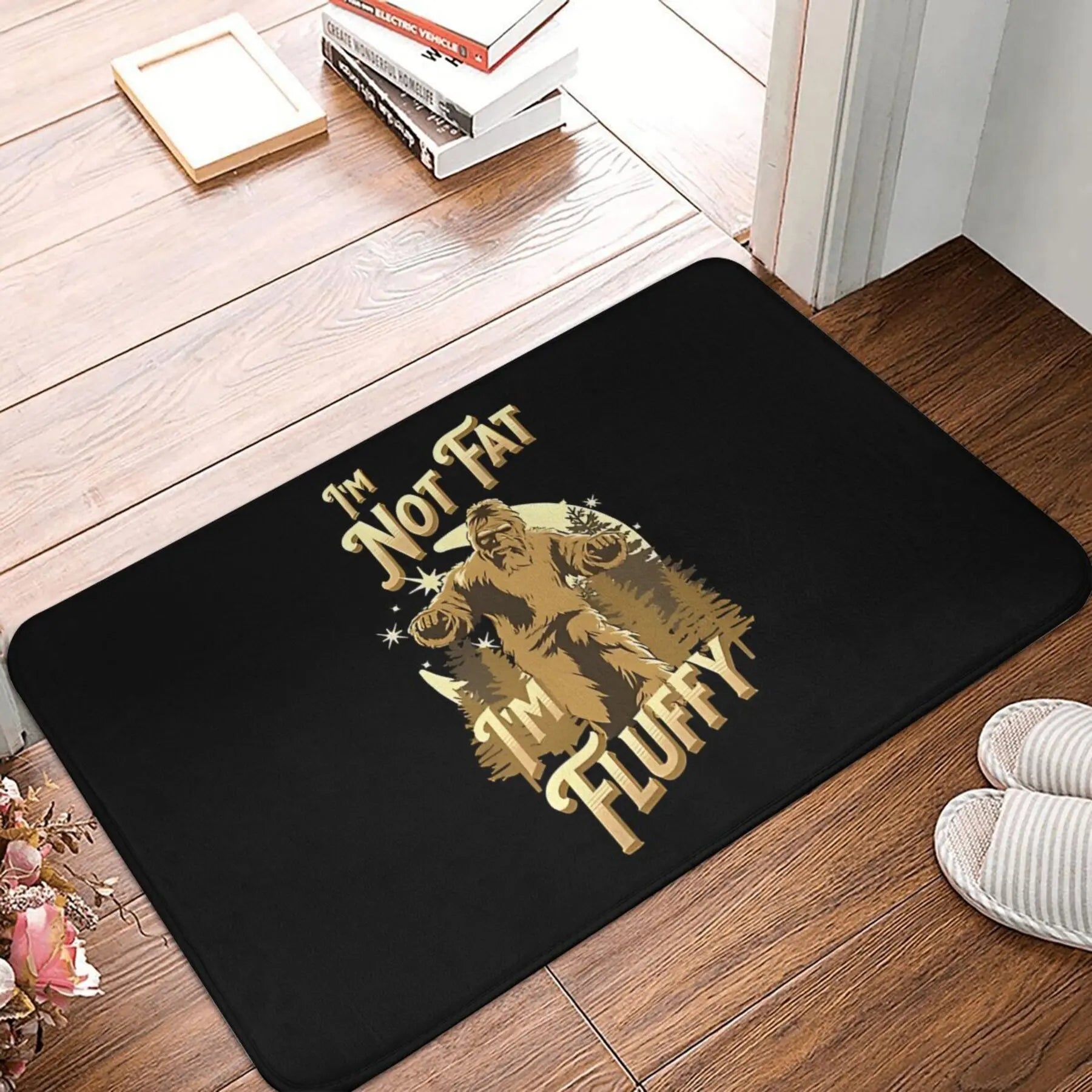 1pc "I'm Not Fat, I'm Furry" Bigfoot Anti-Slip Doormat - Humorous Bigfoot Design, Soft Polyester Flannel Home Decor Welcome Mat