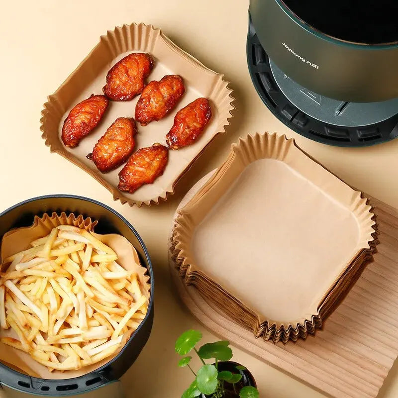 Air Fryer Paper Disposable Airfrying Baking Paper Round Square Air Fryer Liners Non-Stick Air Fryer Disposable Paper 50/100pcs