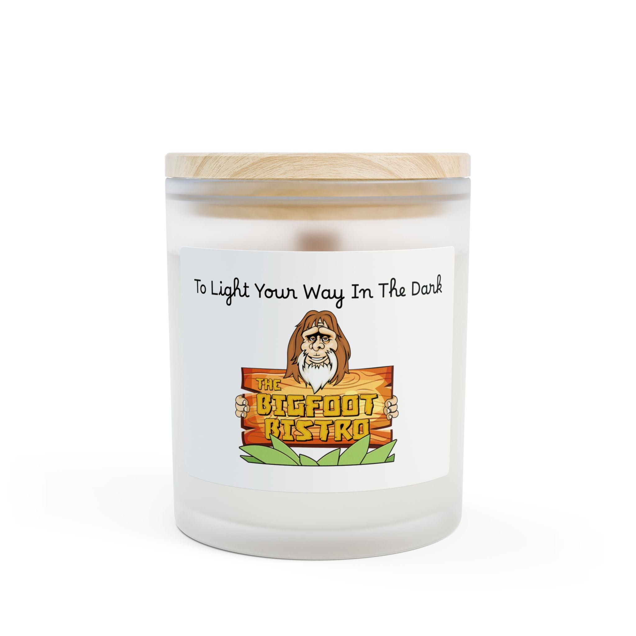 Bigfoot Bistro Frosted Glass Candle — "To Light Your Way In The Dark" 11oz