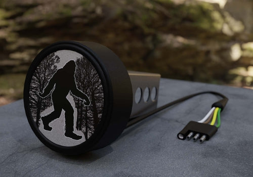 Bigfoot in the Woods Round LED Hitch Cover - Brake Light