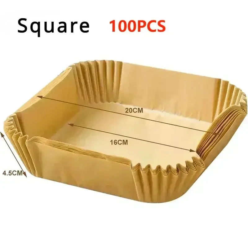 Air Fryer Paper Disposable Airfrying Baking Paper Round Square Air Fryer Liners Non-Stick Air Fryer Disposable Paper 50/100pcs