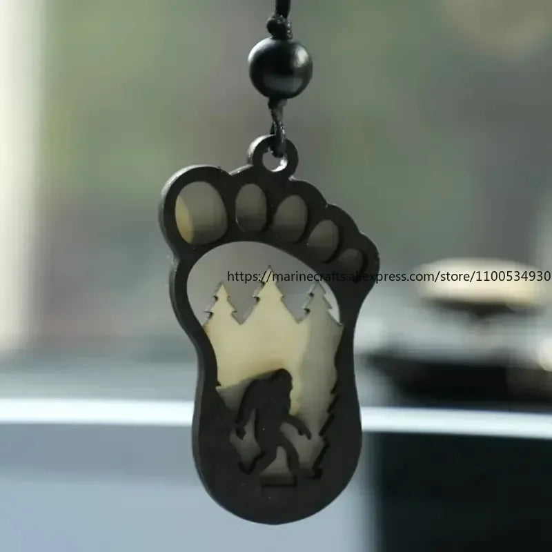 New Simple Wooden Bigfoot Ornaments Forest Savage Shape Double Wooden Crafts Car Hanging