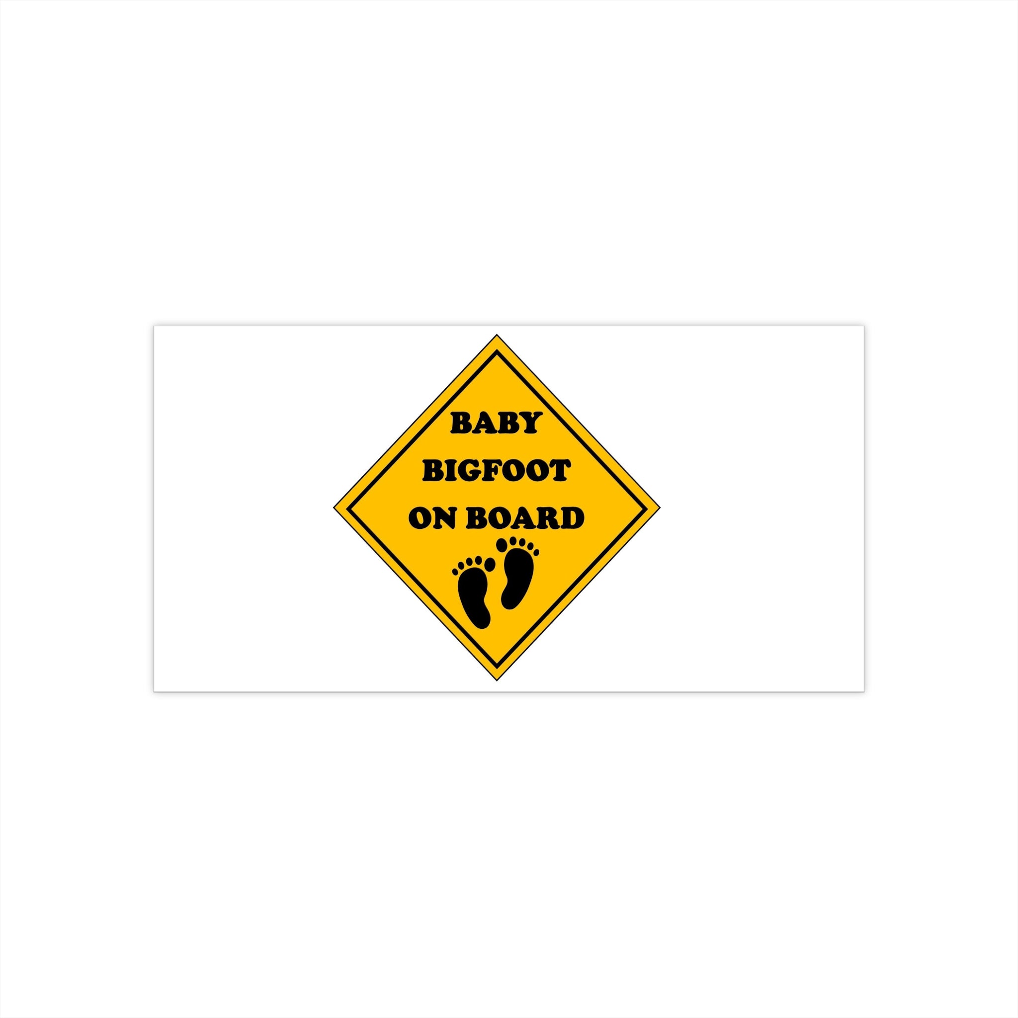 Baby Bigfoot On Board Bumper Sticker — Cute Yellow Warning Sign for Car, SUV, Van