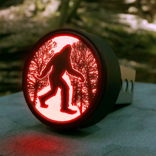 Bigfoot in the Woods Round LED Hitch Cover - Brake Light