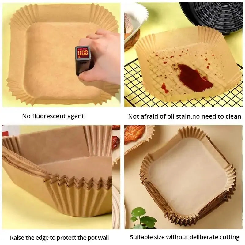 Air Fryer Paper Disposable Airfrying Baking Paper Round Square Air Fryer Liners Non-Stick Air Fryer Disposable Paper 50/100pcs