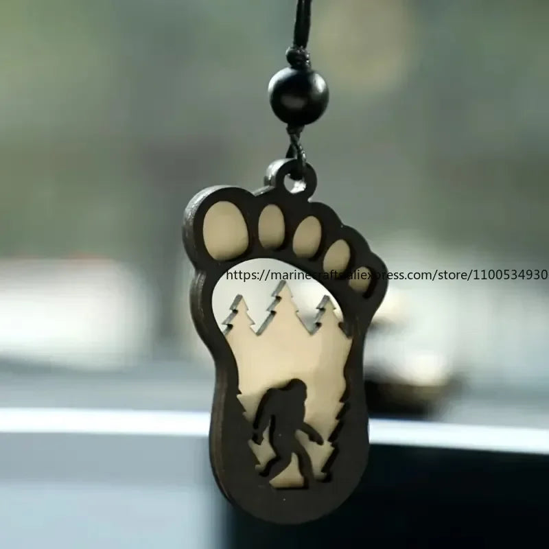 New Simple Wooden Bigfoot Ornaments Forest Savage Shape Double Wooden Crafts Car Hanging