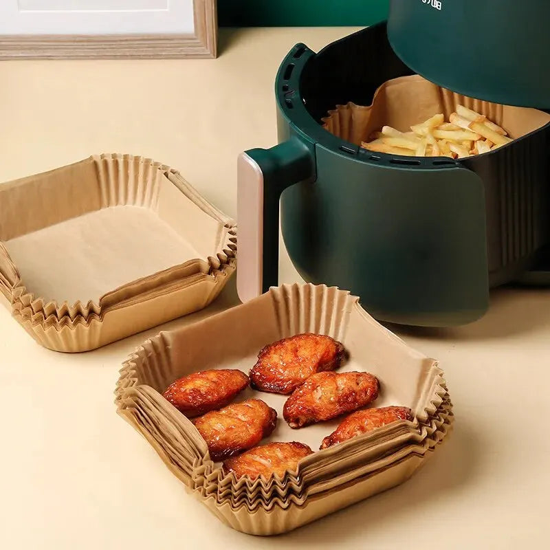 Air Fryer Paper Disposable Airfrying Baking Paper Round Square Air Fryer Liners Non-Stick Air Fryer Disposable Paper 50/100pcs